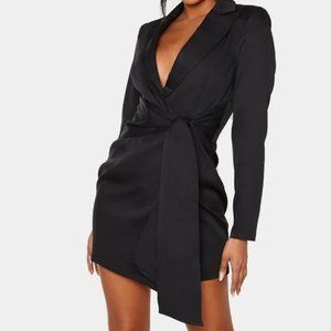 Black Wrap Detail Blazer Dress